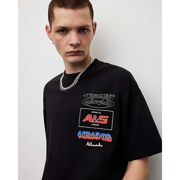 Allsaints Australia Mens Teamster Oversized Crew T-Shirt Black AU20-932